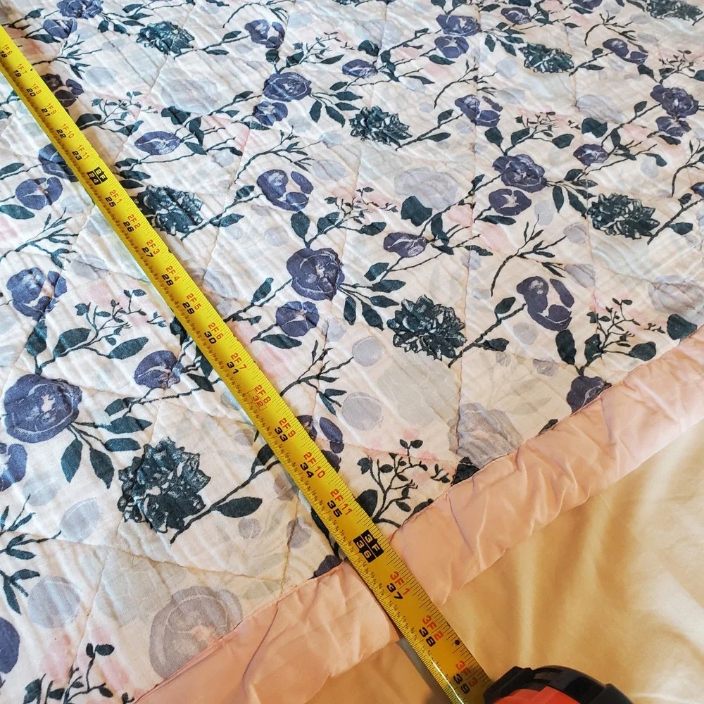 Aden + Anais Essentials Floral Muslin Baby Blanket Pink Blue Quilted 38x47in